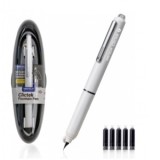 Stilou retractabil Writech corp alb cu cutie cadou si 5 patroane cerneala albastre