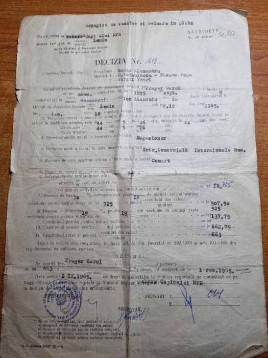 document 1965 brasov - decizie de pensionare