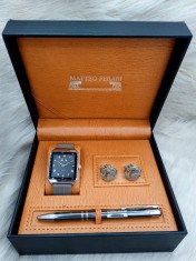 Set cadou pentru barbati Matteo Ferari, ceas, butoni, pix metalic MF012B110G foto