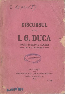 Discursul lui I.G. Duca rostit in sedinta Camerei (9 decembrie 1910) foto