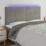 Cumpara ieftin Tăblie de pat cu LED, gri deschis, 160x5x118/128 cm, catifea