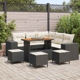 vidaXL Set de colțar pentru grădină cu 9 piese, perne incluse, din rattan poliester negru și acacia.