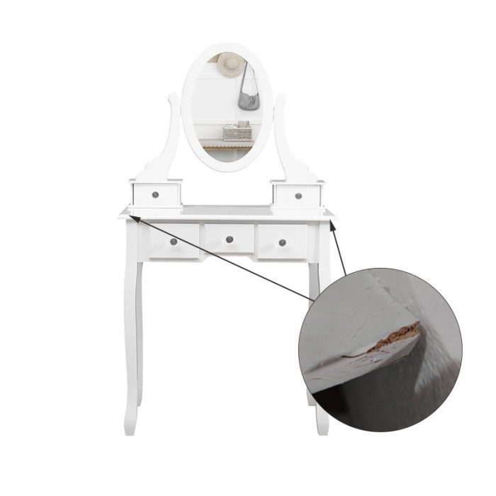 Set masa de toaleta 140x80x40 cm, oglinda si scaun, 5 sertare, RESIGILAT