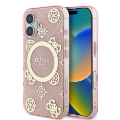 Husa pentru iPhone 16 - Guess IML Peony On 4G Background MagSafe (GUHMP16SH4PYEEP) - Pink foto
