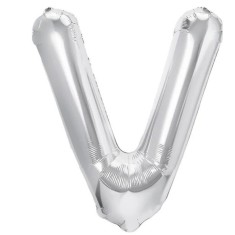 Balon Folie Metalizata Litera V, Pai inclus Argintiu