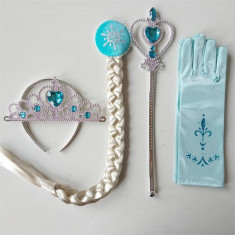 Accesorii bagheta coronita, manusi si coada de Elsa Frozen foto