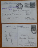 Consulatul Regal Roman din Milano , 2 CP circulate ,1921 , 1923 , Fam. Cosmovici, Circulata, Printata