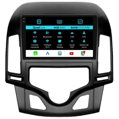 Navigatie Dedicata Hyundai I30 (2007-2012),QuadCore, 9Inch, 4Gb Ram, 64Gb Stocare, Carplay, Climatronic foto