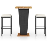 Cumpara ieftin Set mobilier bar de gradina cu perne, 3 piese, negru, poliratan