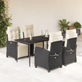 Cumpara ieftin Set mobilier de grădină cu perne, 5 piese, negru, poliratan