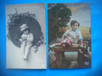 HOPCT 1835 COPII-ROMANTICA-FRANTA-LOT 2 CARTI POSTALE VECHI-CIRCULATE foto