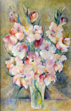 Tablou canvas Flori, gladiole roz, pictura, bhchet, 50 x 75 cm