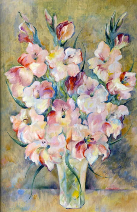 Tablou canvas Flori, gladiole roz, pictura, bhchet, 40 x 60 cm