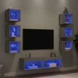 Unitati de perete TV cu LED-uri, 8 piese, gri sonoma, lemn GartenMobel Dekor, vidaXL