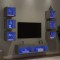 vidaXL Unități de perete TV cu LED-uri, 8 piese, gri sonoma, lemn 3216638