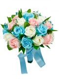 Buchet mare personalizabil cu trandafiri, Gypsophila si frunze (Bleu, Multicolor), Eventissimi&reg;