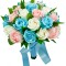 Buchet mare personalizabil cu trandafiri, Gypsophila si frunze (Bleu, Multicolor)