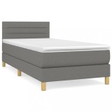 Cumpara ieftin Pat box spring cu saltea, gri inchis, 90x200 cm, textil