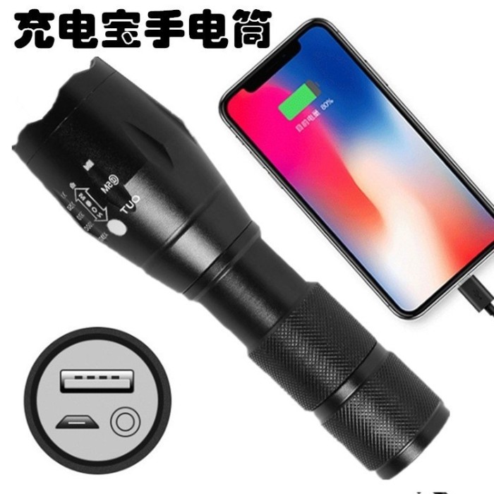 Lanterna Power Bank, Flippy, cu rază lungă de acțiune, super Luminoasa, T6 telescopic, zoom multi-funcție, Neagra