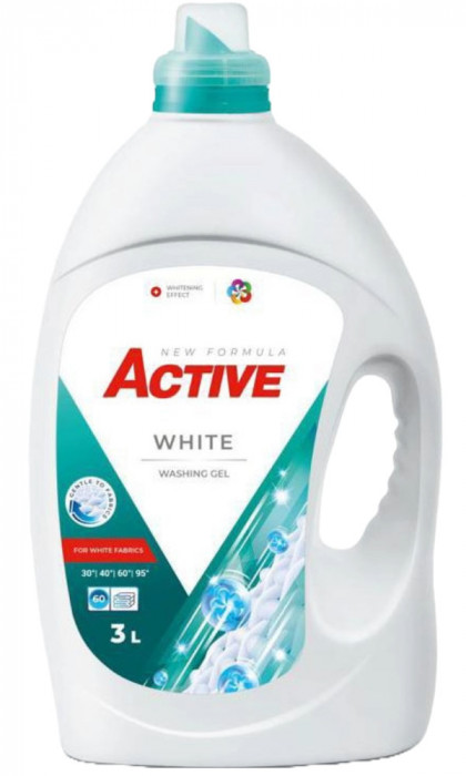 Detergent lichid pentru rufe albe Active, 3 litri, 60 spalari