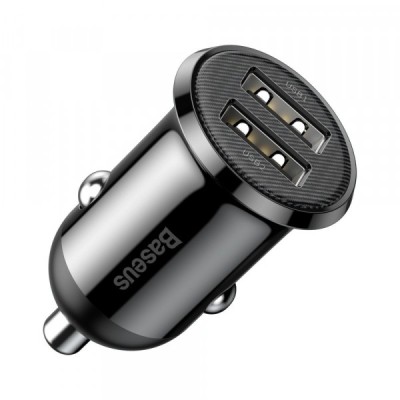 Incarcator Auto Baseus Grain Pro, 24W, 2.4A, 2 x USB-A, Negru CCALLP-01 foto