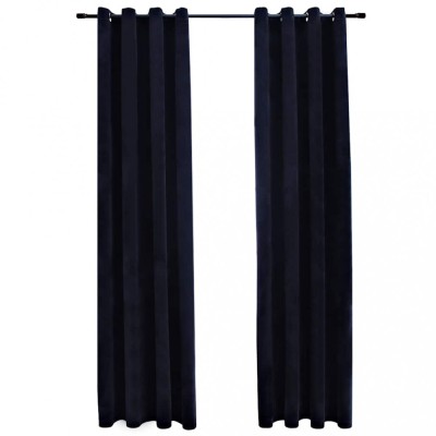 Draperii opace cu inele, 2 buc., negru, 140 x 175 cm, catifea foto