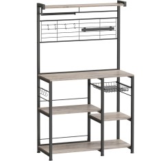 VASAGLE Raft de bucatarie cu spatiu pentru cuptorul cu microunde, banda magnetica cutite, suport role de bucatarie, 42x90x167cm, gri Household NewTren foto