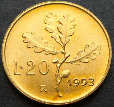 Moneda 20 LIRE- ITALIA, anul 1993 * cod 2946 = UNC foto
