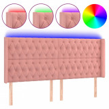 Tăblie de pat cu LED, roz, 203x16x118/128 cm, catifea