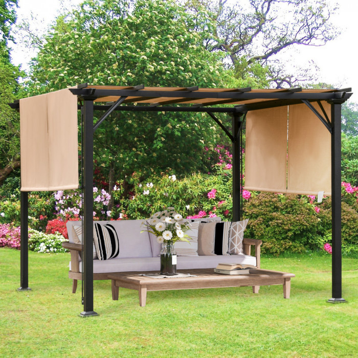 Outsunny Pergola Foisor de Gradina in Otel cu perdea reglabila 305x305x220cm