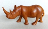 Rinocer - Statueta 18cm din lemn natur, sculptura vintage specie protejata, Animale, Africa