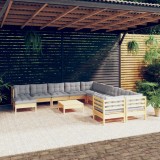 vidaXL Set mobilier grădină cu perne, 12 piese, gri, lemn masiv pin 3097060