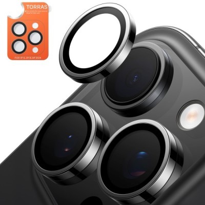Folie Camera pentru iPhone 16 Pro Max - Torras Lensguard Camera Protector - Black foto