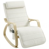 HOMCOM Scaun balansoar cu masaj, &icirc;ncălzire, tetieră &amp; suport pentru picioare, tapițerie catifea, scaun relax, crem-alb | Aosom Romania