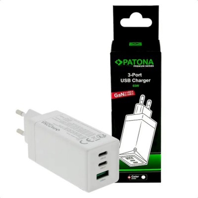 Incarcator GaN PATONA Premium USB PD65W alb 2xUSB-C 1xUSB-A 2642-P foto