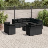 Gossi set canapele de gradina, 12 piese, cu perne, negru, poliratan