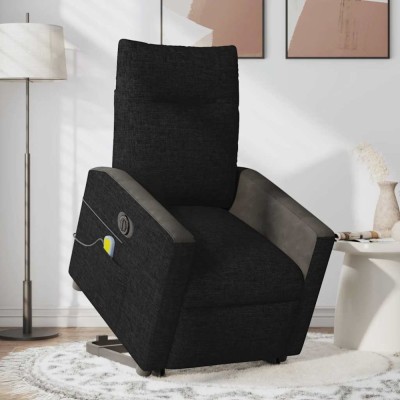 vidaXL Fotoliu electric de masaj rabatabil cu ridicare, negru, textil foto