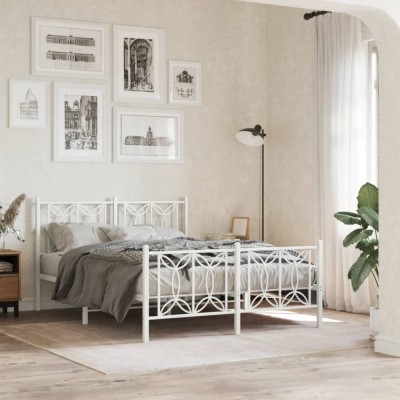 vidaXL Cadru de pat metalic cu tăblie de cap/picioare, alb, 140x190 cm 376195 foto