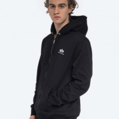 Alpha Industries bluză Basic Zip Hoody SL bărbați, culoarea negru, cu glugă, cu imprimeu 118342.03-black