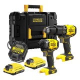 Cumpara ieftin Set 2 scule Stanley FatMax SFMCK461D2T-QW masina de gaurit cu percutie, masina de insurubat cu impact, motor fara perii, 2 x 2 ah + valiza transport