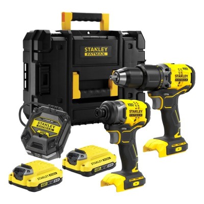 Set 2 scule Stanley FatMax SFMCK461D2T-QW masina de gaurit cu percutie, masina de insurubat cu impact, motor fara perii, 2 x 2 ah + valiza transport foto