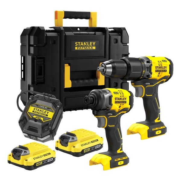 Set 2 scule Stanley FatMax SFMCK461D2T-QW masina de gaurit cu percutie, masina de insurubat cu impact, motor fara perii, 2 x 2 ah + valiza transport