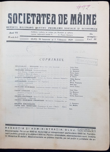 REVISTA &quot;SOCIETATEA DE MAINE&quot;, ANUL VI SI VII - CLUJ, 1929-1930