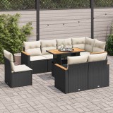 VidaXL Set mobilier grădină perne 9 piese negru poliratan/lemn acacia 3327500
