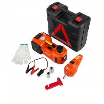 Kit cric hidraulic cu compresor si cheie electrica pentru roti, 3 Tone,12 V, Inaltime max 530 mm, Lanterna foto