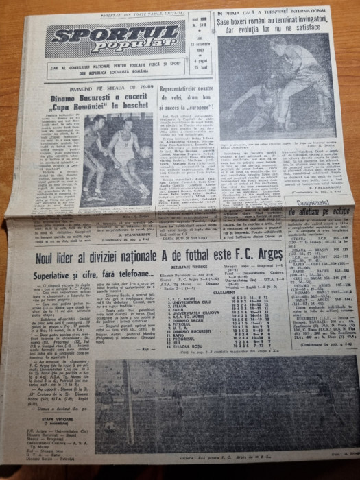 sportul popular 23 octombrie 1967-fc arges noul lider la fotbal,u.cluj-uta 1-0