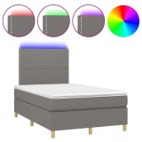 Cumpara ieftin Pat cu arcuri, saltea si LED, gri inchis, 120x200 cm, textil