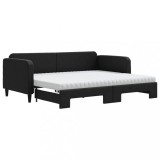 Cumpara ieftin Pat de zi cu extensie si saltele, negru, 90x190 cm, textil