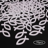 Set de 70 decoratiuni pentru botez Faburo, lemn, alb, 3,5 x 1,5 cm