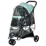 PawHut Cărucior pentru C&acirc;ini cu 3 Roți, Cărucior Pliant cu Husă de Ploaie, Coș și Curea, 80,5x51,5x100 cm, Verde | Aosom Romania